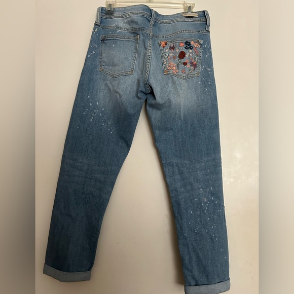 New Pilcro mid-rise paint splattered straight leg boyfriend jeans embroidered - Picture 6 of 9